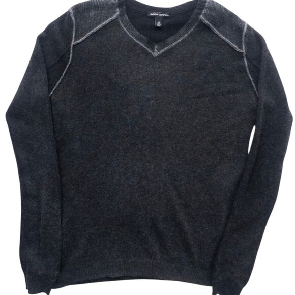 Autumn Men's Cashmere V-neck Sweater Coverstitch Detail Charcoal Gray Size Small - Picture 2 of 4